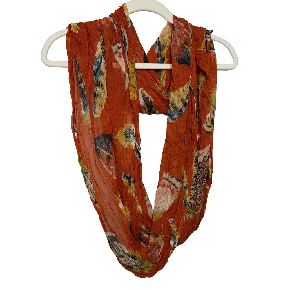 SAACHI Feather Print Scarf‎ Wrap Orange Brown Modal Lightweight